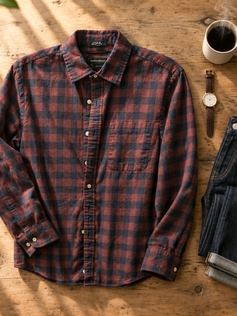 Banana Republic Men's Red & Navy Plaid Button-Down Shirt